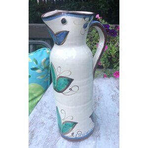 Signed Studio Pottery Pitcher Carafe Wine Water Jug decanter signed 12" tall